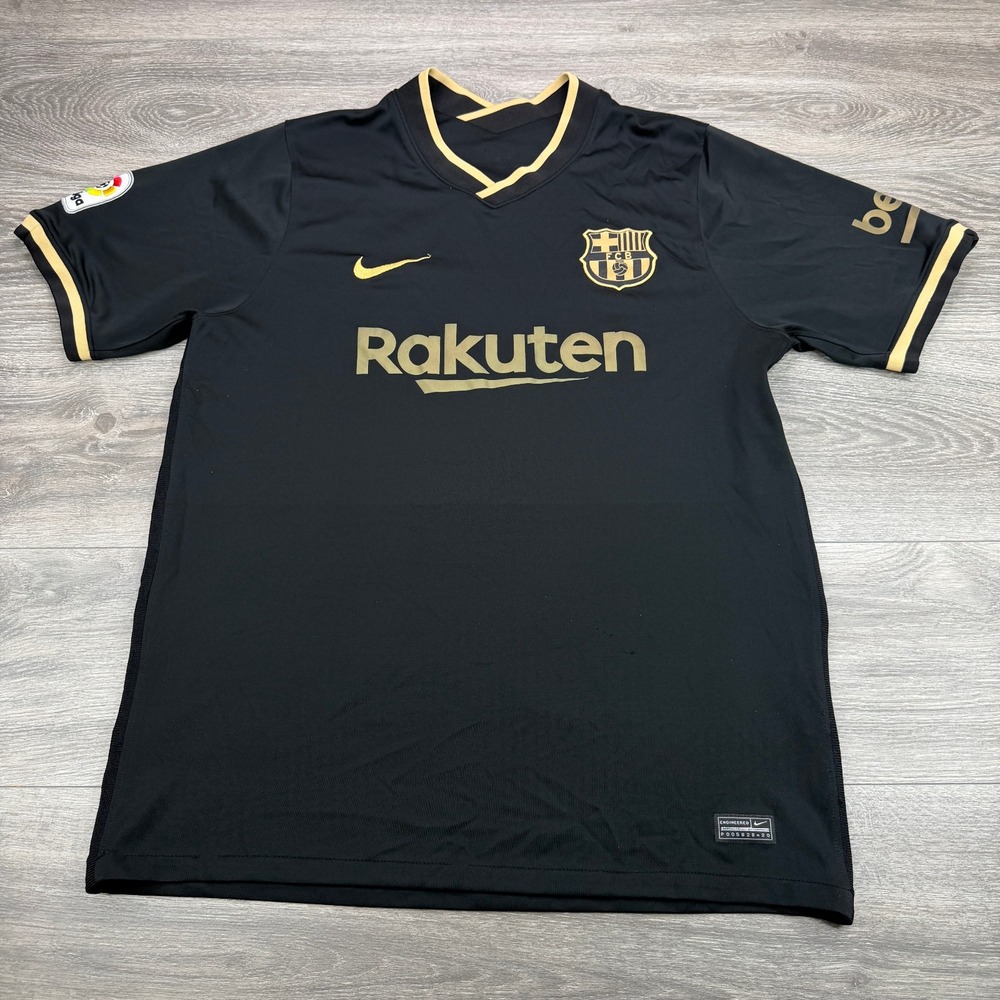 Nike FC Barcelona Messi #10 2020-21 Away Soccer Jersey Men Large Black Gold READ